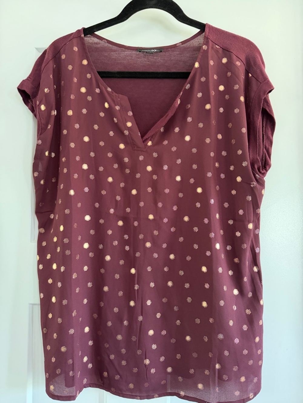 Papermoon Maroon Dot-Print V-Neck Top